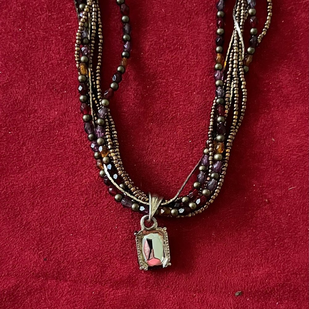 Adjustable Beaded Necklace w/Dark Burgundy Crystal Pendant - Picture 6 of 8